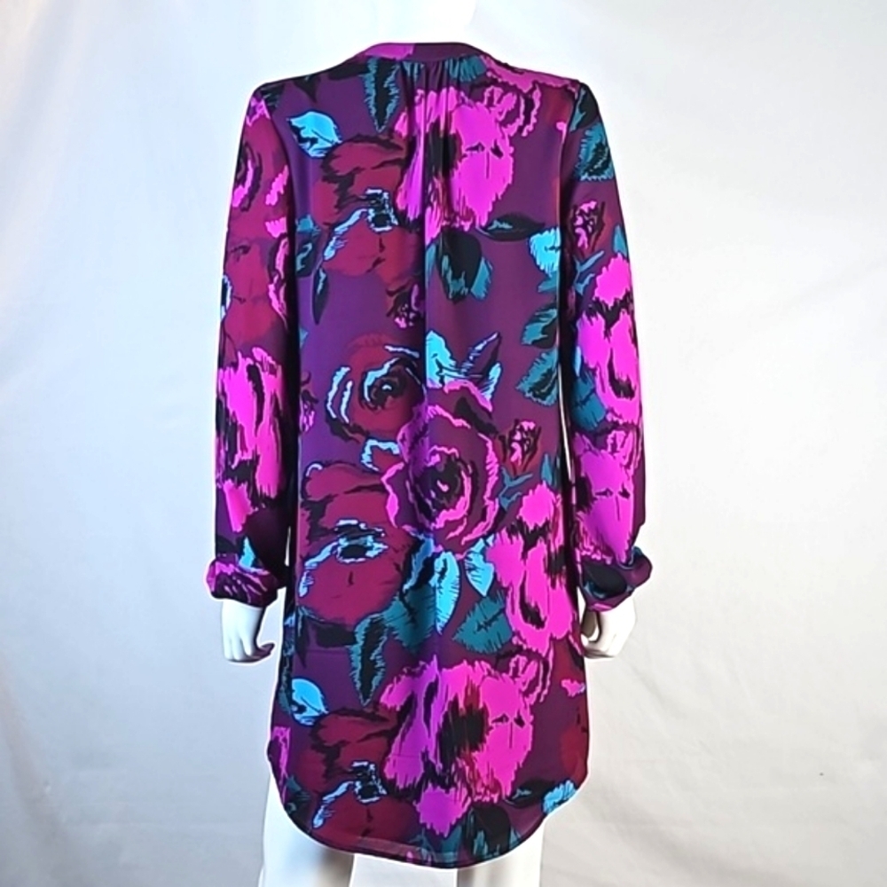Charles Henry  Multi-Color Jewel Tone Floral Print Long Sleeve Shift Dress - Picture 7 of 16